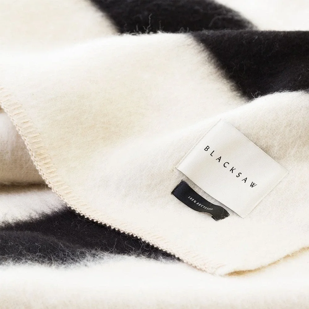 Blacksaw Siempre Recycled Alpaca Wool Blanket Black Stripe 59x79 Luxe Minimalist